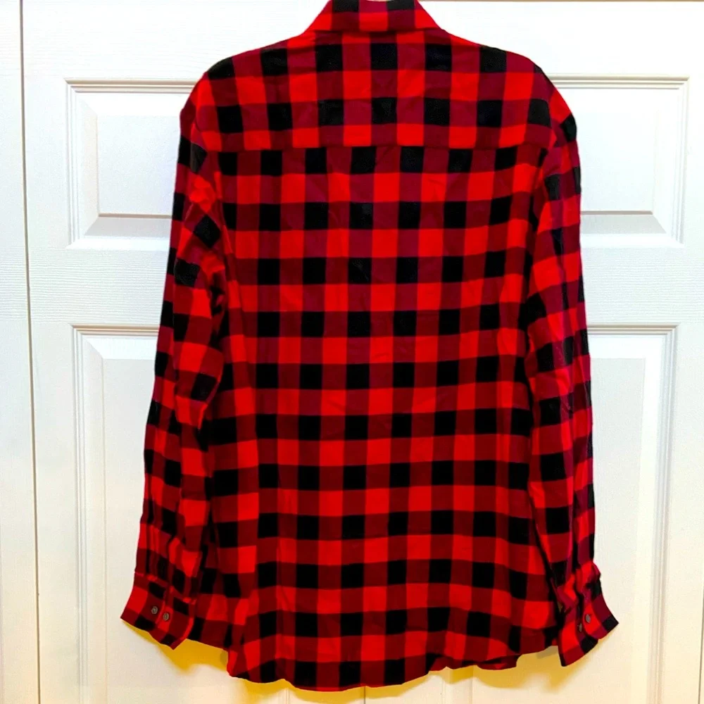 🆕NEW-MEN’S CLUB ROOM BY MACY’S FLANNEL RED AND BLACK PLAID BUTTON DOWN SHIRT. - Picture 7 of 16